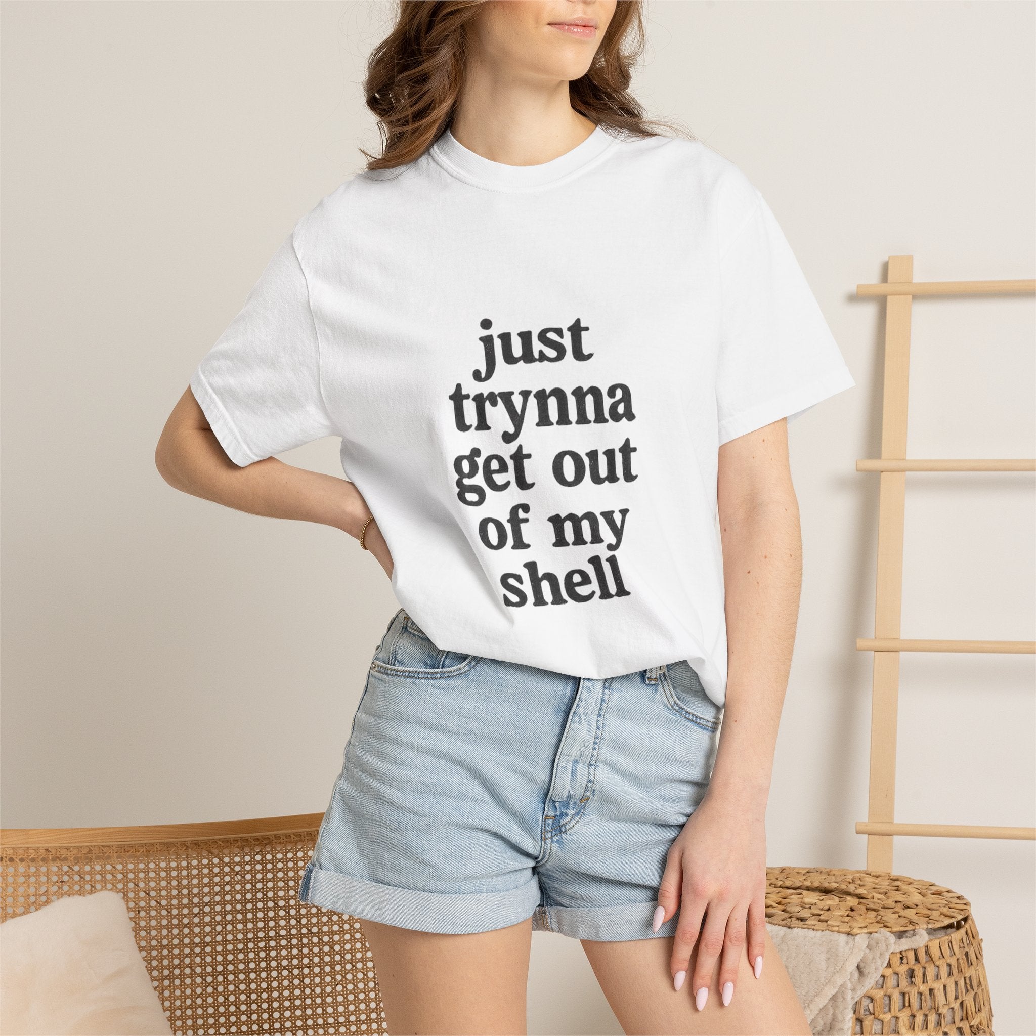 “Just trynna get out of my shell and  into yours” Funny Unisex Garment-Dyed T-shirt