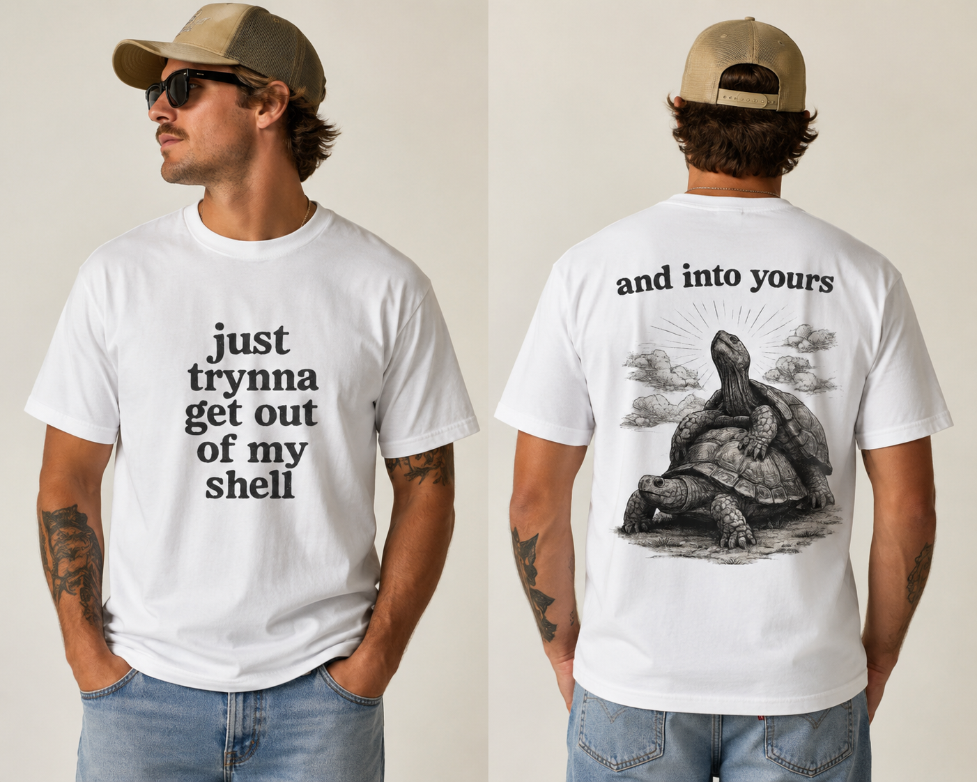 “Just trynna get out of my shell and  into yours” Funny Unisex Garment-Dyed T-shirt