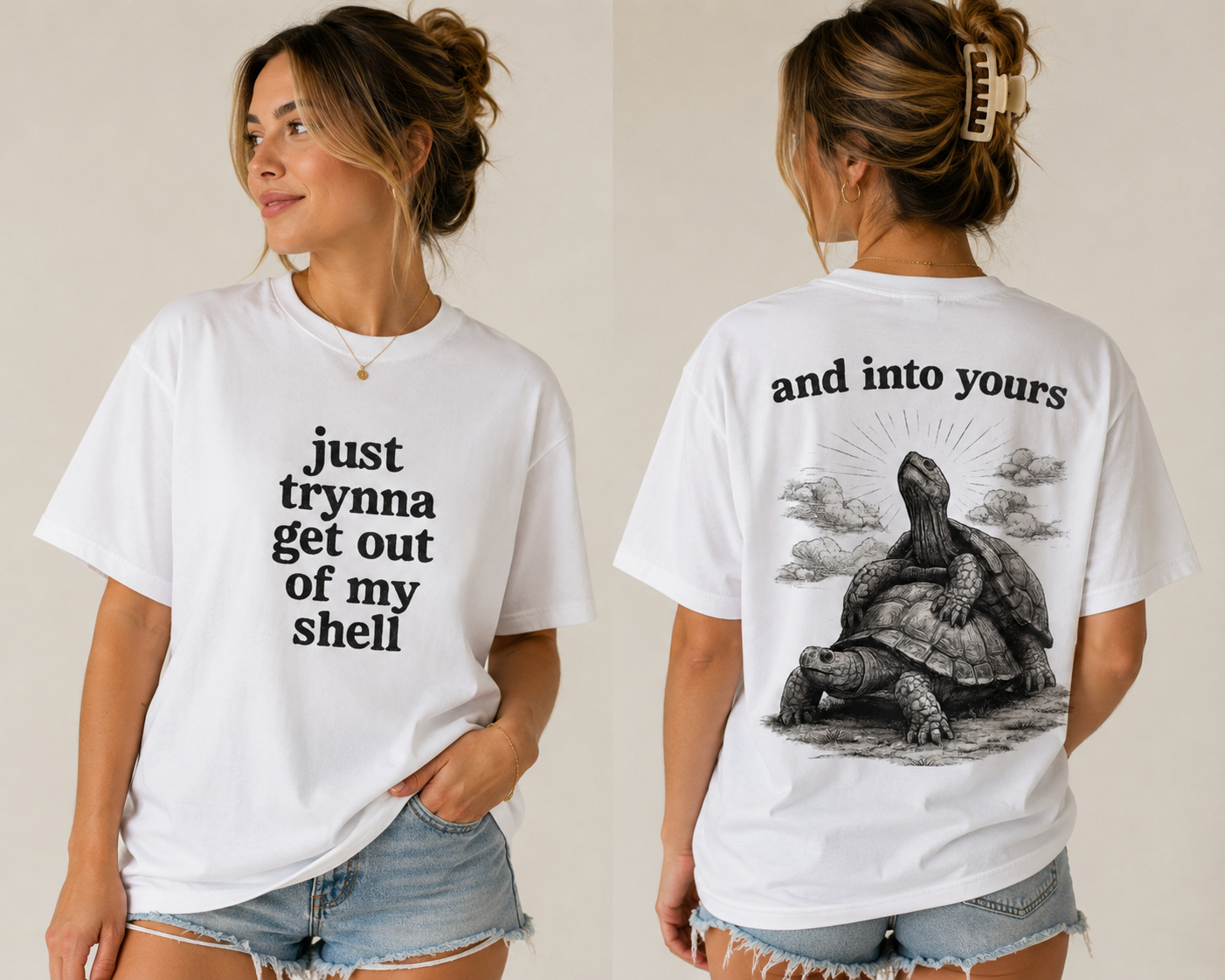 “Just trynna get out of my shell and  into yours” Funny Unisex Garment-Dyed T-shirt